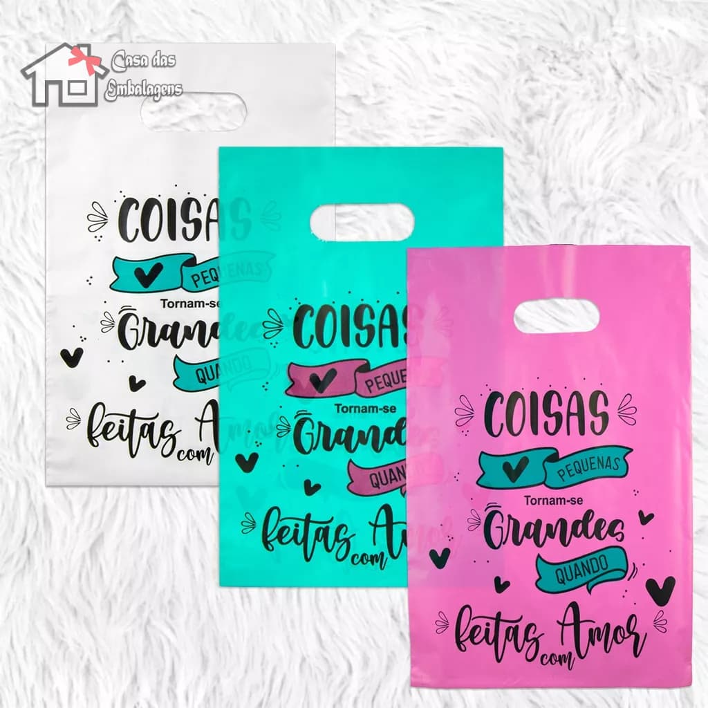 Sacolas Personalizadas com Frases – ‘Coisas Pequenas Tornam-se Grandes’ | Kit 50un