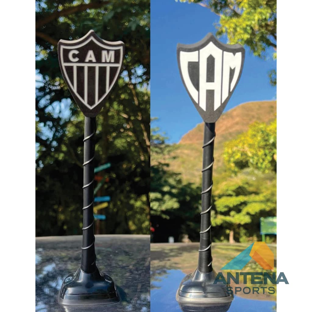 Kit Ponteira Enfeite de Antena Atlético - CAM Atlético - Preto e Branco - Galo - Carro e Moto