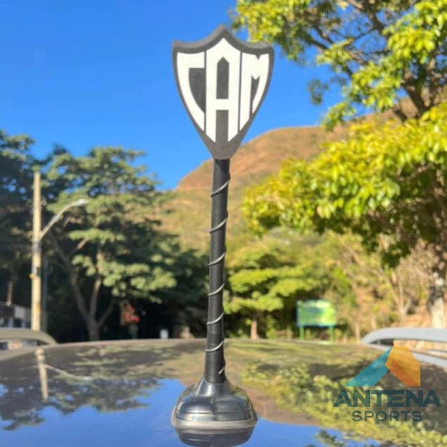 Ponteira Enfeite de Antena Atlético - CAM Atlético - Preto e Branco - Galo - Carro e Moto