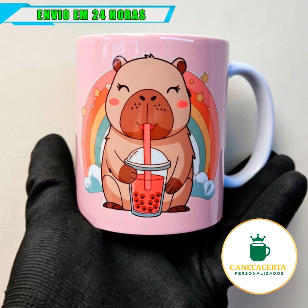 Caneca Capivara Fofa Personalizada Com Nome Bubble Tea