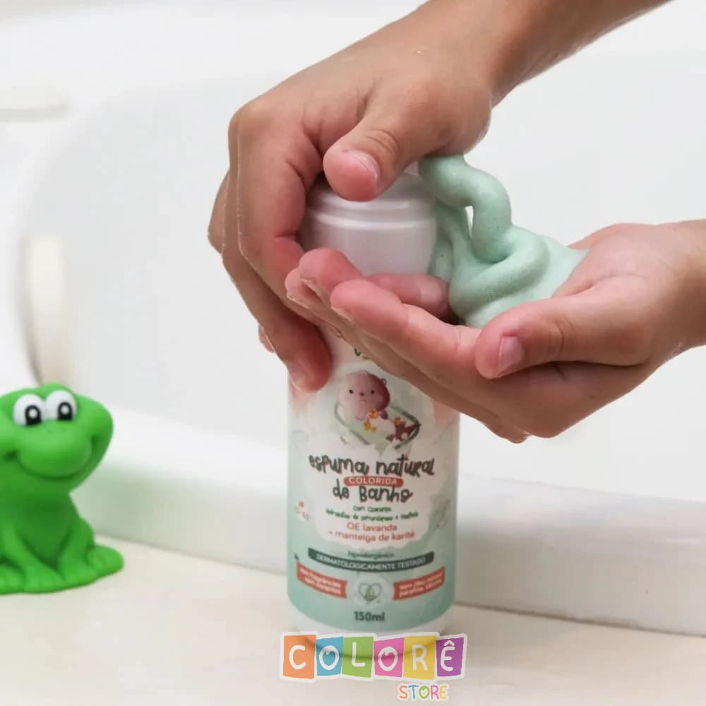 Espuma de Banho Bebê Natural Colorida com Clorofila Sem Corantes Infantil Hipoalergênico Vegano