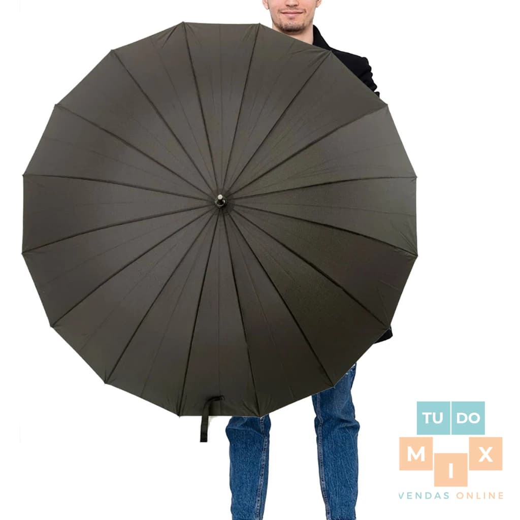 Guarda-chuva Portaria Preto Unissex Clássico Cabo Madeira Resistente Grande