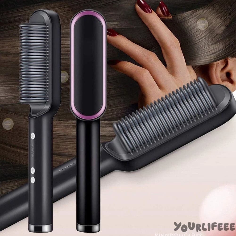 Escova Alisadora 5 em 1 Bivolt | Alisa, Hidrata & Anti-Frizz | Modela & Alinha