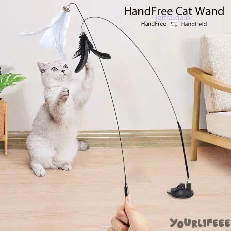 Varinha Gato Pena Passaro & Ventosa | Estímulo Caça | Fixação Segura no Chão