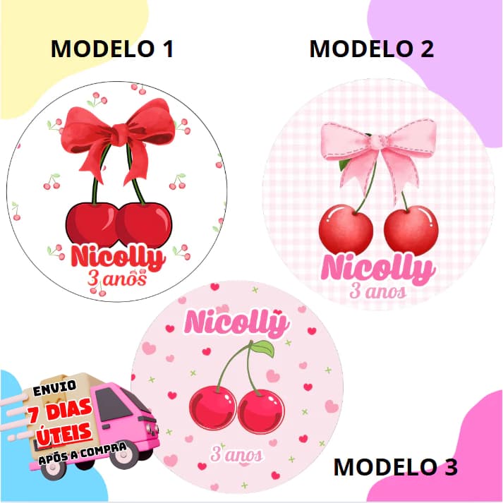 60/100 Adesivos Personalizados 5x5 cm Tema Cereja/ Cerejinha Ideal para Lembrancinhas, festas