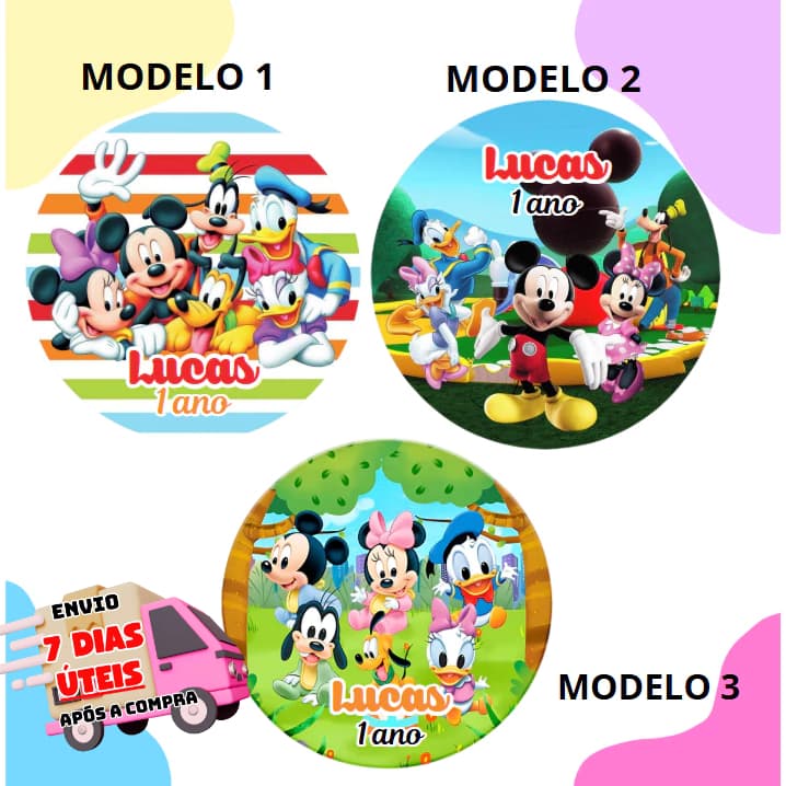 60/100 Adesivos Personalizados 5x5 cm Tema Turma do Mickey Ideal para Lembrancinhas, festas