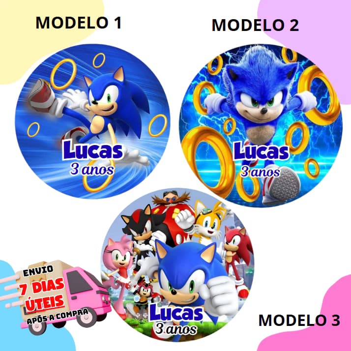 60/100 Adesivos Personalizados 5x5 cm Tema Sonic Para Lembrancinhas Festas E Decoração