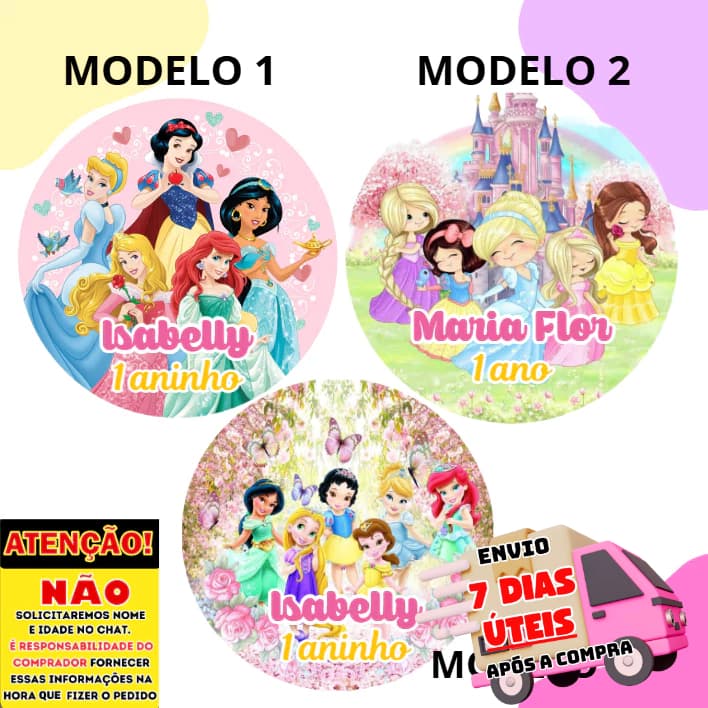 60/100 Adesivos Personalizados 5x5 cm Tema Princesas cute Ideal para Lembrancinhas, festas