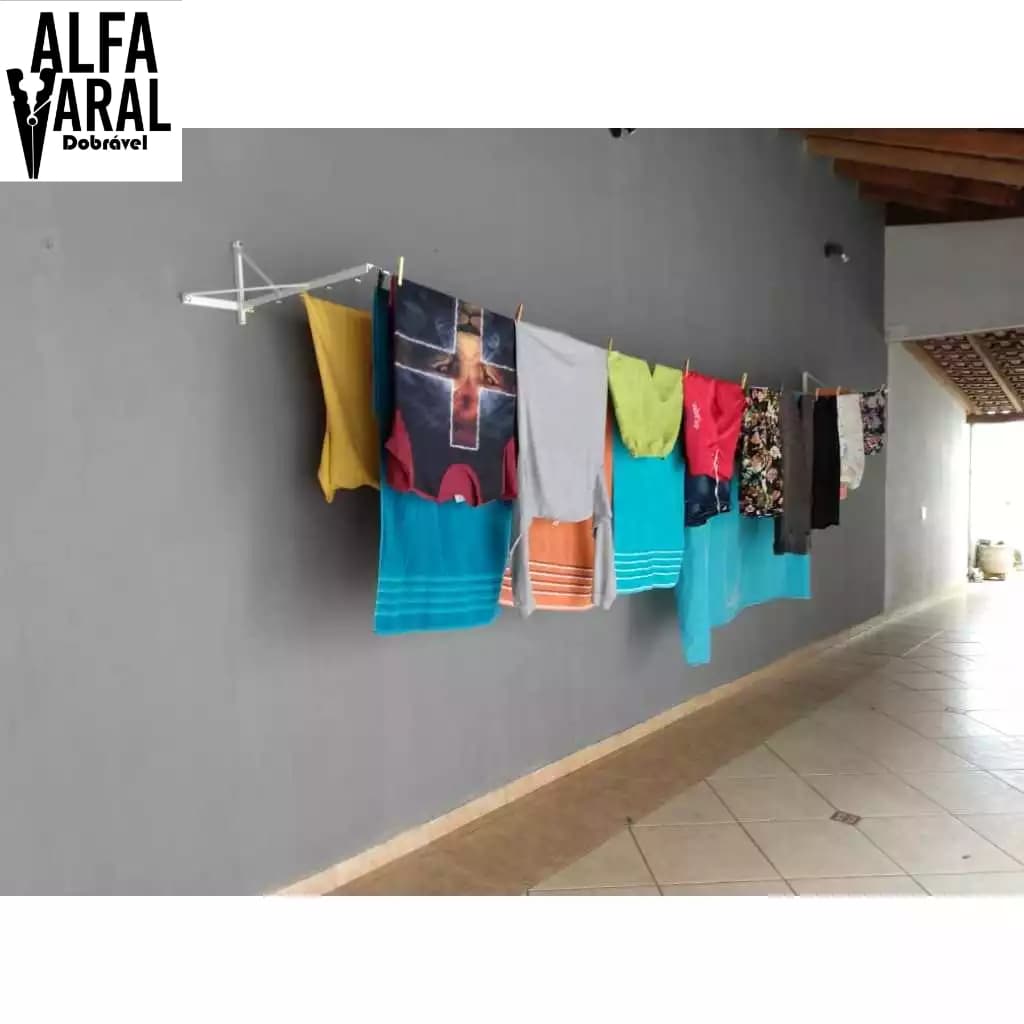 VARAL RETRATIL DE PAREDE MURO MÃO FRANCESA ALFA VARAL