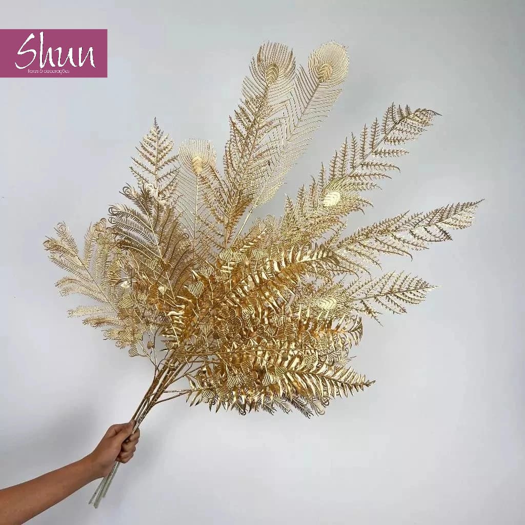 Flores Artificiais Douradas Folha De Bordo Para Decoração De Natal Casa Casamento - NATAL DOU