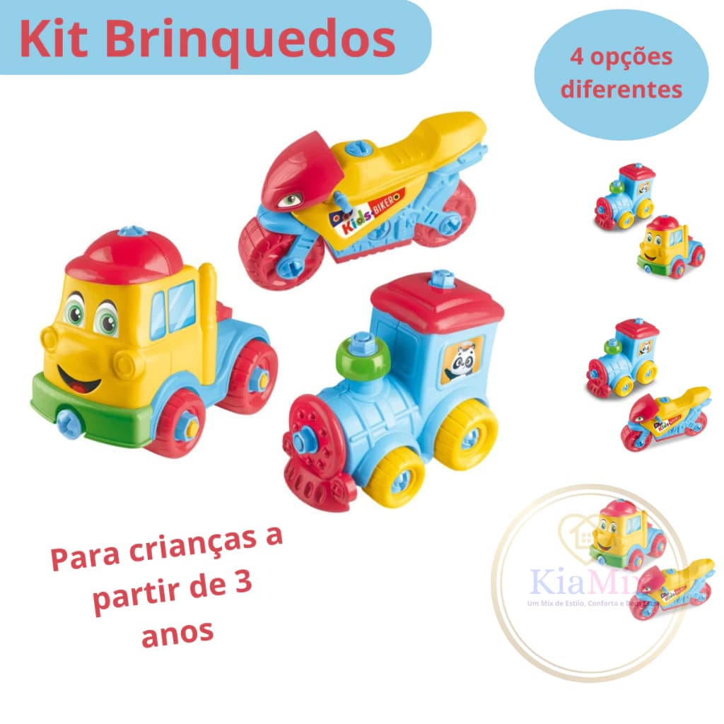 Brinquedo Para Criança com Caminhão Trem Moto Multicolorido Infantil Acima 3 Anos