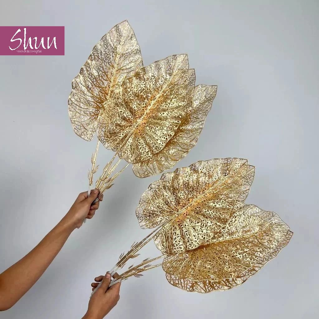 Flor Artificial Dourada De Folha De Bordo Para Decoração De Natal Casa Festa Casamento - JZ802825