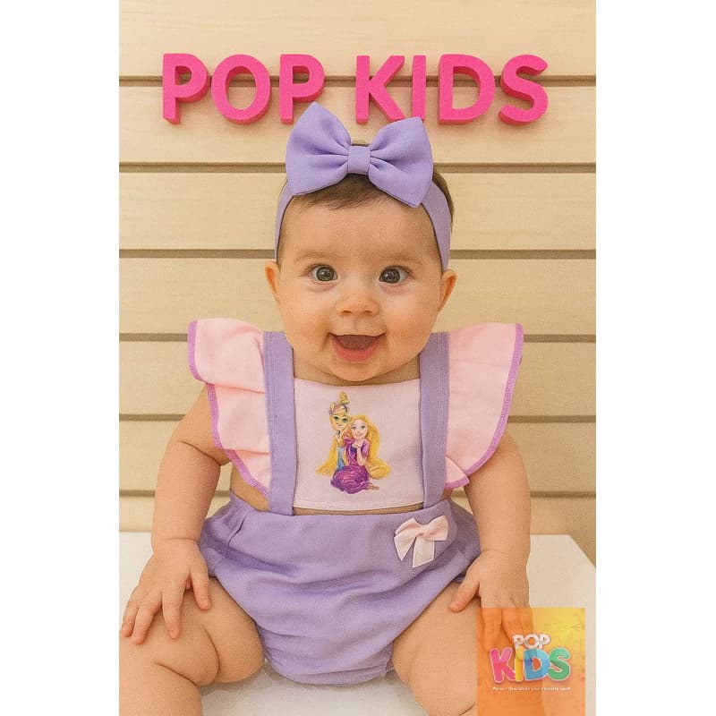 romper bebe menina fantasia temático Rapunzel enrolados princesa