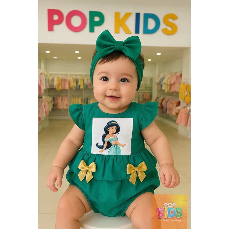 Romper jardineira Bebê Menina Jasmine Aladdin Fantasia Princesa Mesversário Festa Infantil Roupinha Temática mesversario