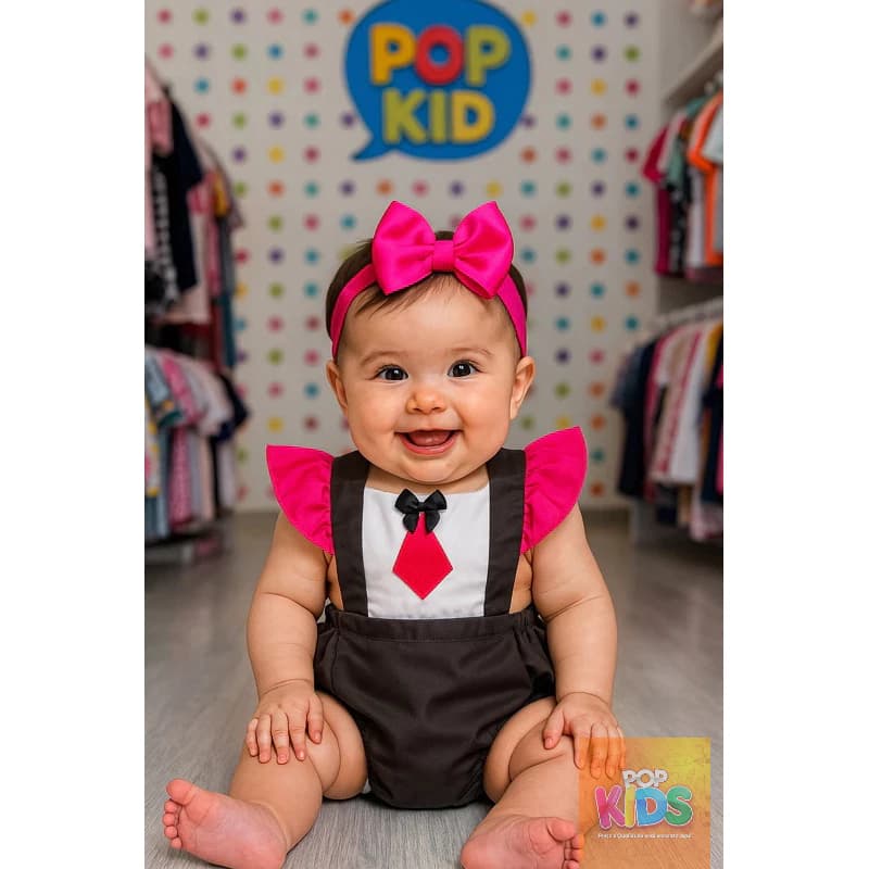 Jardineira Romper Bebê Menina Body Temático    Poderosa chefinha gravata Book Festa Mesversário com ou sem laço