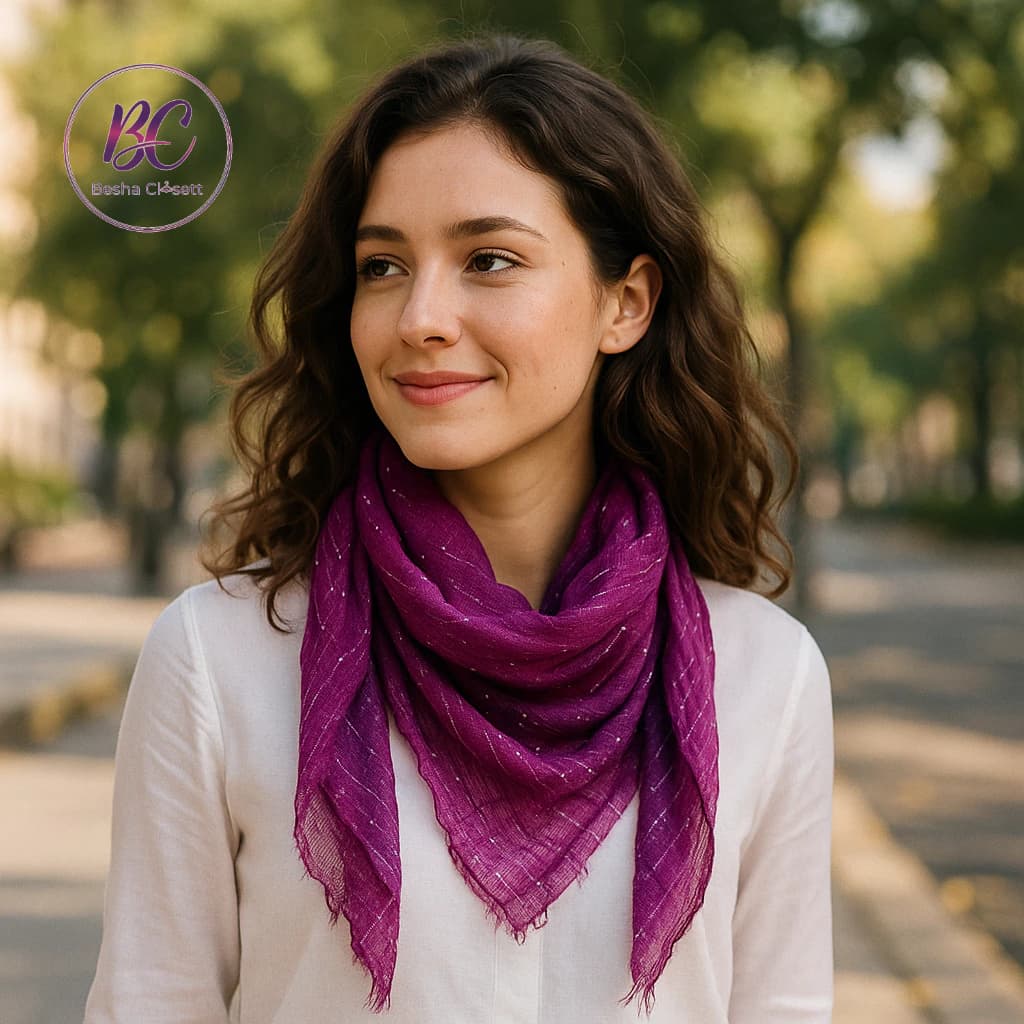 Lenço Estampado Roxo Algodão c/ Fibra Metalizada 90x90 cm Envio Rápido