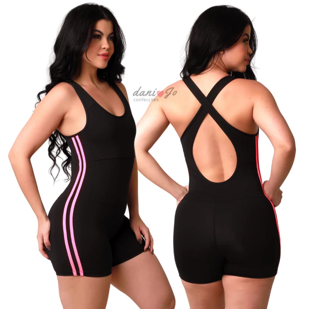 Macaquinho Fitness Academia com Abertura nas Costas Cruzado Roupa Para Academia Treino Fit Suplex