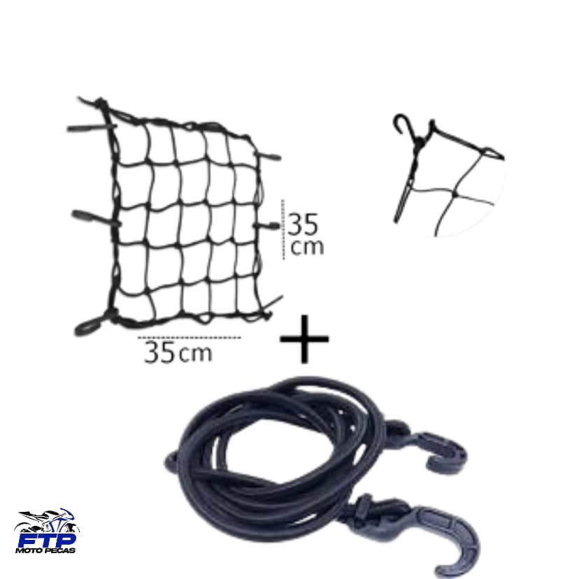 REDE ELÁSTICA ARANHA PARA MOTO CAPACETE BAGAGEM 35X35CM + CINTA ELÁSTICA COM GANCHO 1,5M PRETO