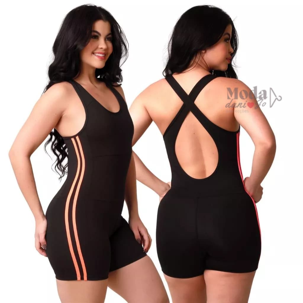 Macaquinho Macacão Feminino Fitness Academia Abertura nas Costas Cruzado Roupa de Treino Fit Suplex