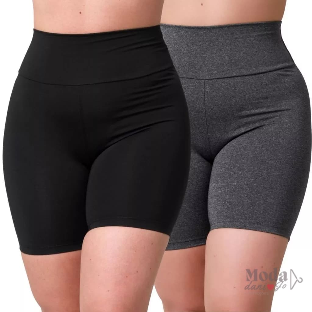 Kit 2 Short Fitness Academia Corrida Feminino Cintura Alta Reforçada Fit Básico Zero Transparência