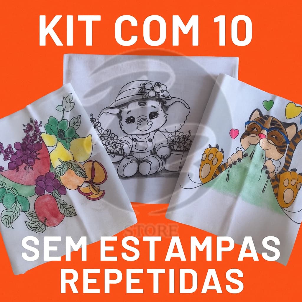 Kit 10 Pano de Prato Riscado para Pintura Artesanato 100% Algodão 68x40cm Copa Cozinha