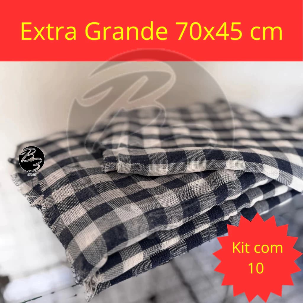 Kit com 10 Pano de Chão Grande Xadrez 70x45 cm - Saco Duplo 100% algodão