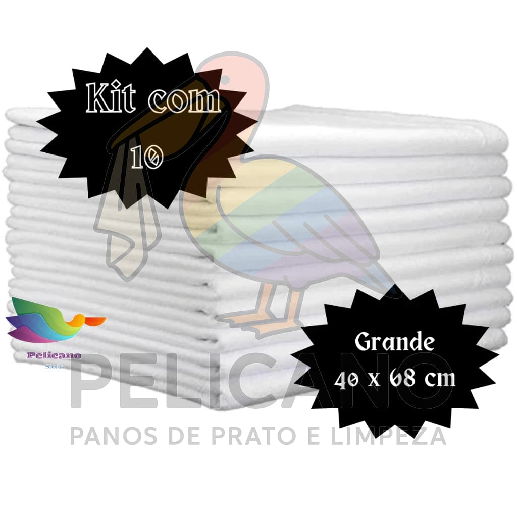 Pano De Prato Branco Liso Para Cozinha e Copa Bainha Atacado Kit 10 Peças GRANDE 40x68 100% Algodão