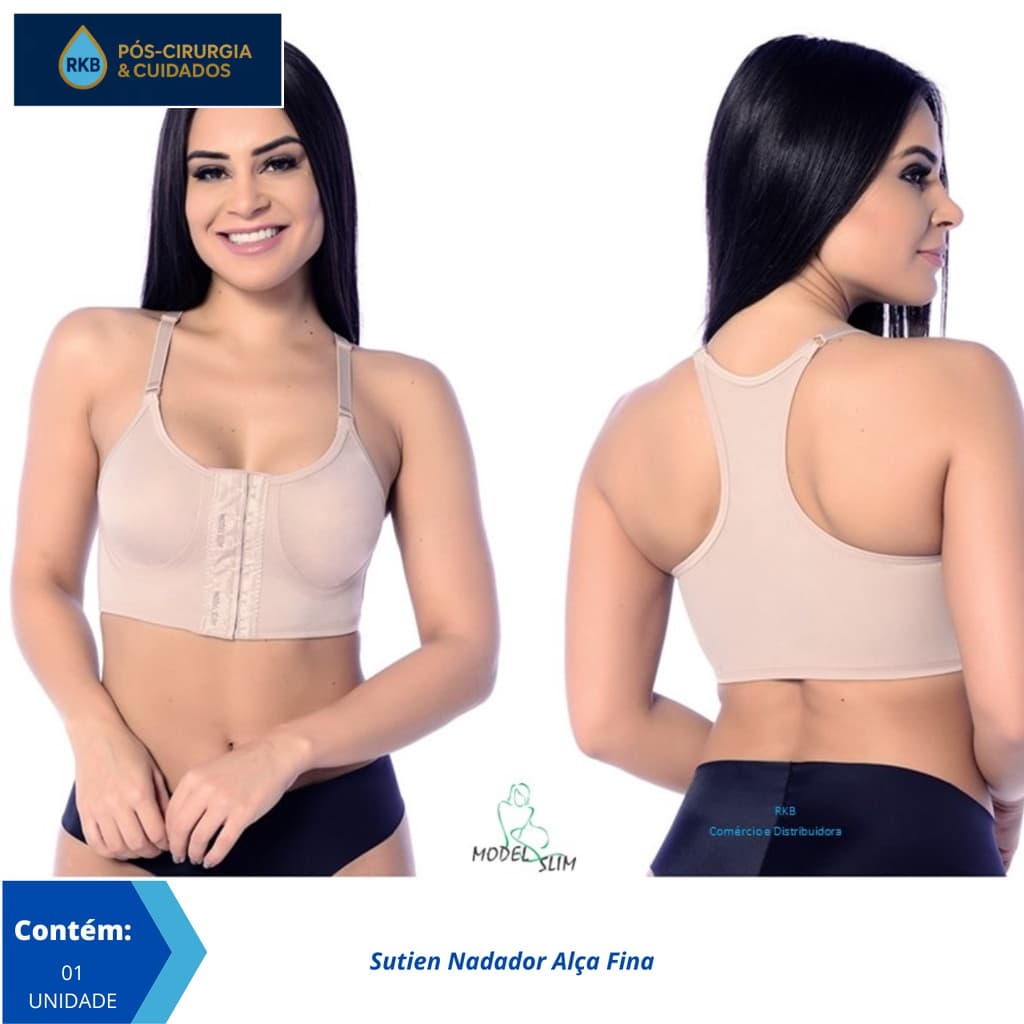 Sutiã Nadador Alça Fina  Abertura Frontal Pós Cirúrgico Mamoplastia Prótese de Silicone - Model Slim