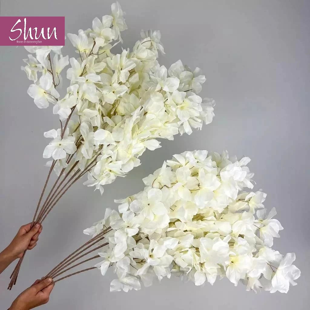 Kit 10 a 40 Flor Artificial Ramo de Cerejeira Arranjos Decoração Casa Casamento - HS802833 OFF WHITE