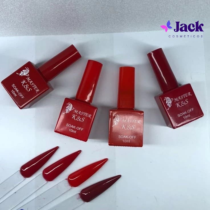 Kit 4 Esmaltes em Gel Tons Vermelhos K&S - 10ml - Alongamento Quadrado KS