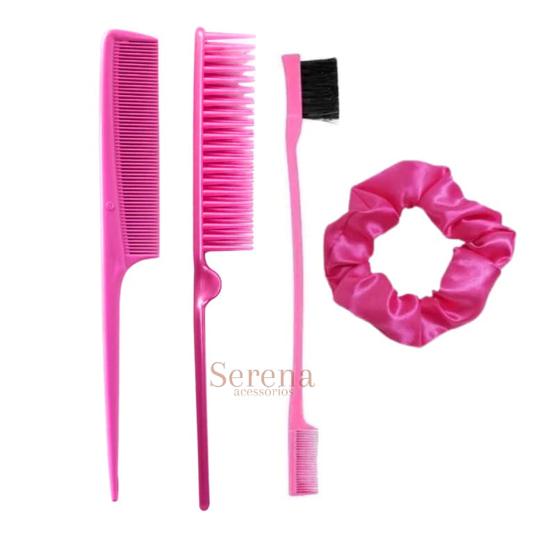 Kit Touca De Cetim Escova Baby Hair Pente Finalização Xuxinha Fitagem Cachos
