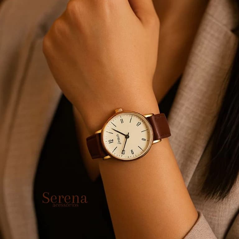 Relógio Feminino Elegante Marrom de Quartzo Pulseira Casual Delicado