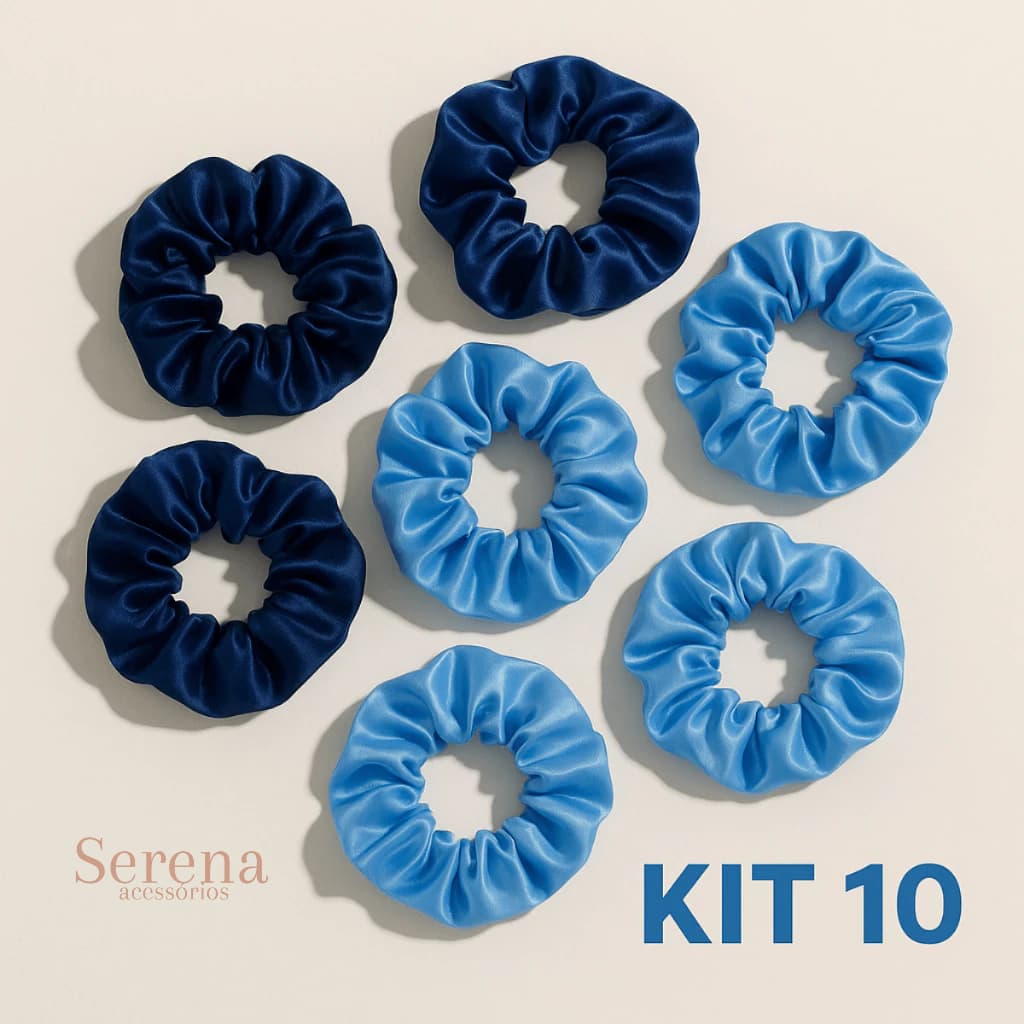 Xuxinha De Cetim Azul Kit 10 20 30 40 Anti Frizz Acessório De Cabelo Scrunchie Cachos Lisos