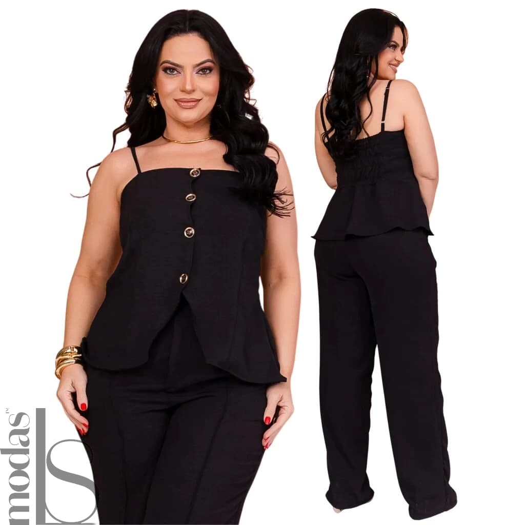 Conjunto Alfaiataria Feminino Preto Longo Moderno Com Alcinha + Bolso