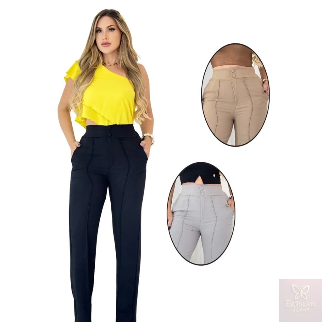 Kit 2 Calças Alfaiataria Feminina Confortável Executiva Social Cores variadas