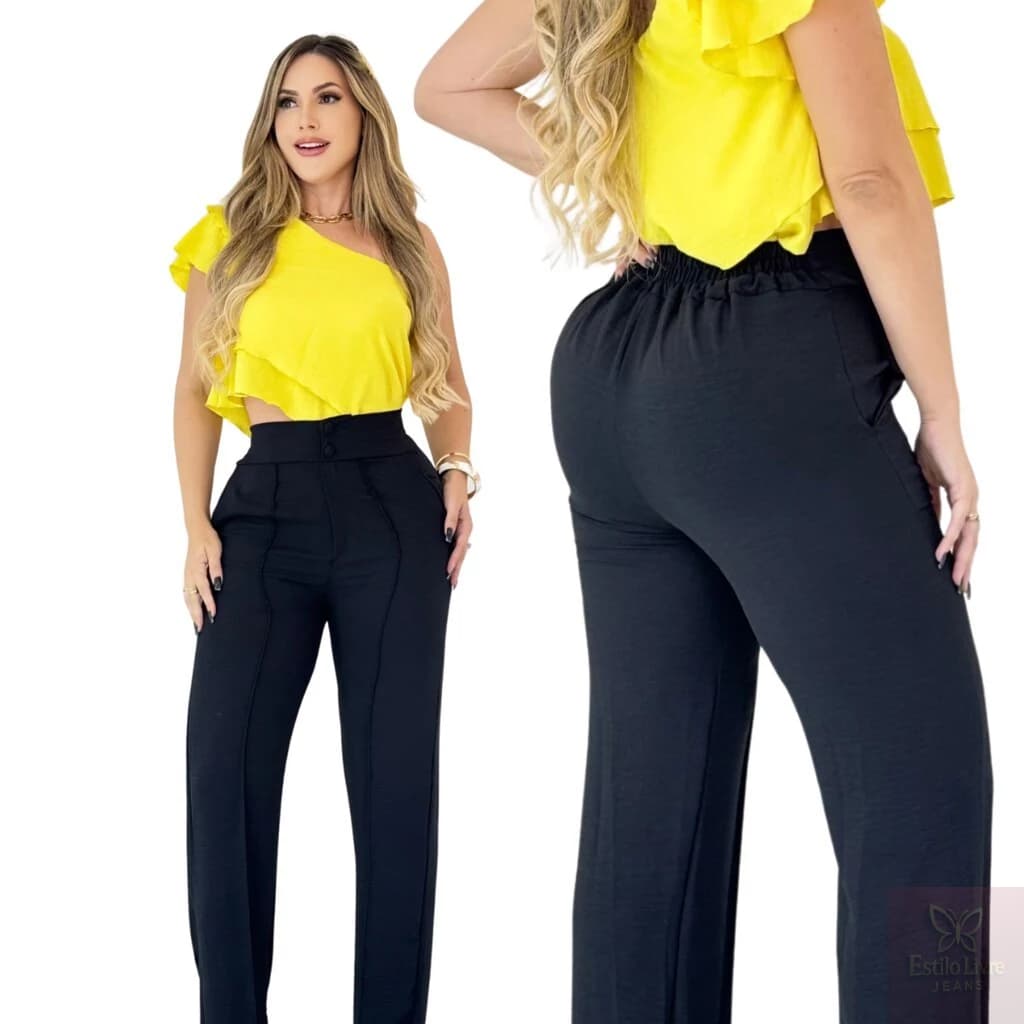 Calça Alfaiataria Feminina Social Executiva Confortável Cor Preto