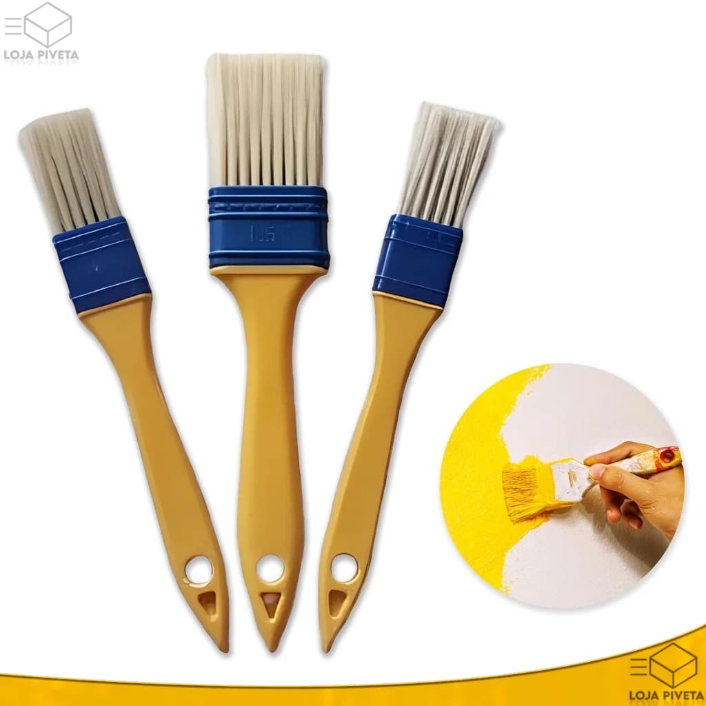 Kit 3 Pincel Para Pintura Trincha Com Cerdas Para Pintor Pinceis Parede Multiuso 1,5'' e 1''