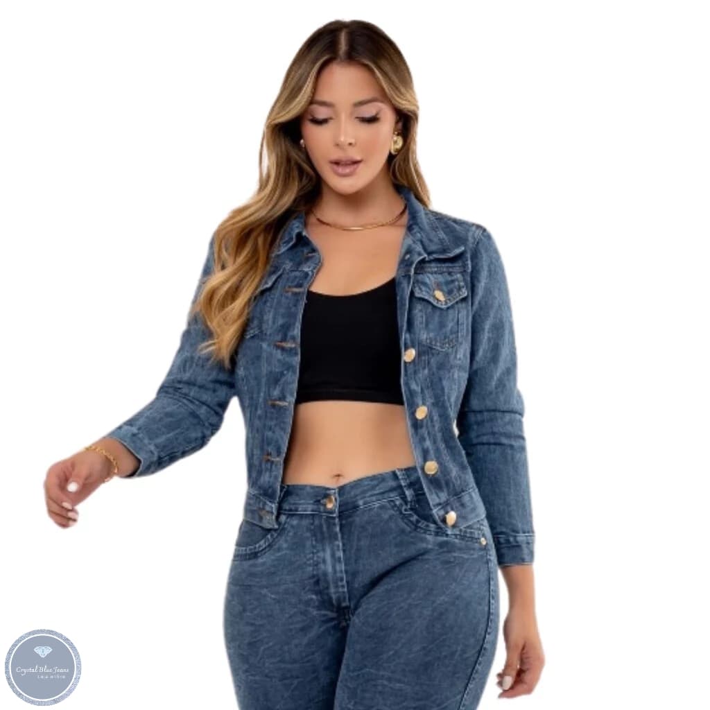 Jaqueta Feminina Jeans Lavagem Escura,Crystal Blue Jeans