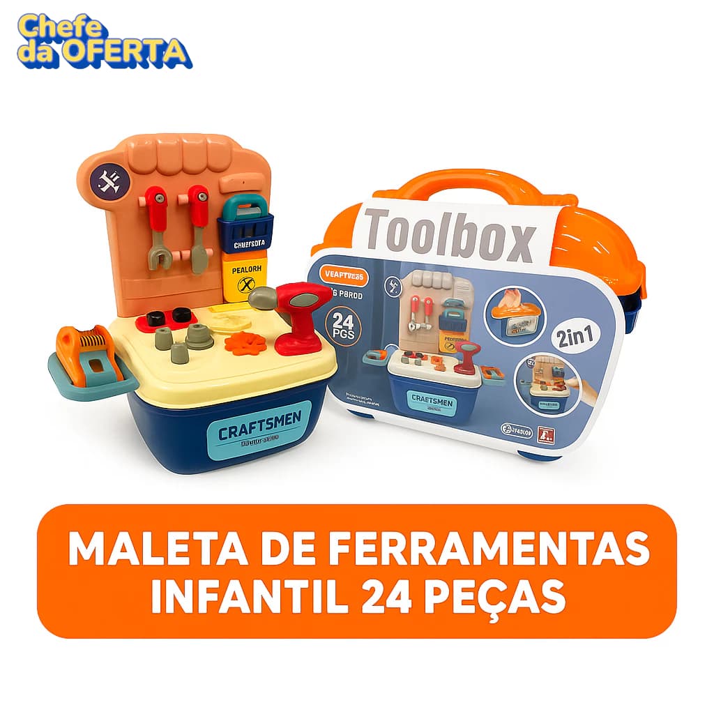 Maleta de Ferramentas Infantil 24 Peças Oficina Mecânica Educativa com Acessórios Mini Engenheiro