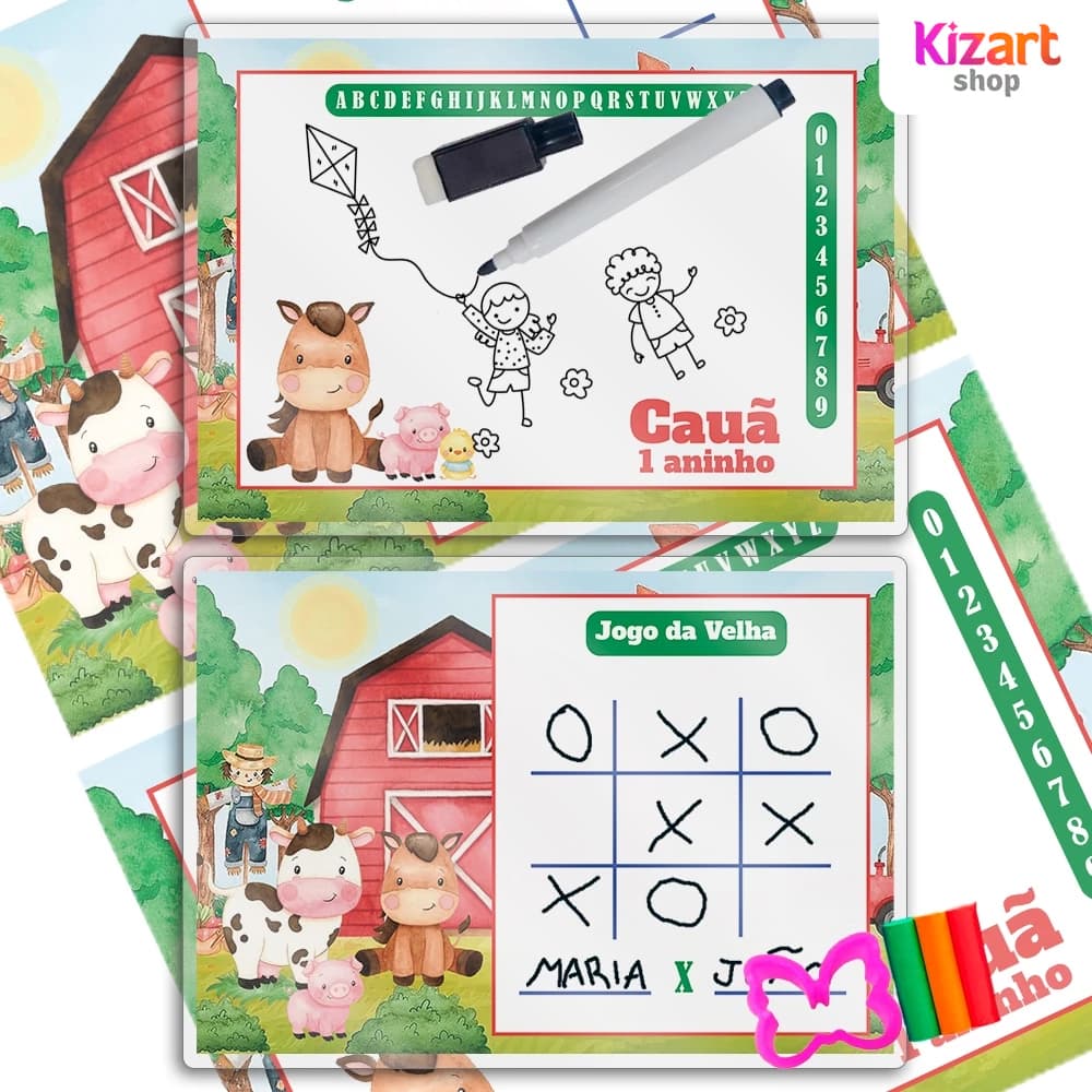 Lousa Mágica Personalizada Canetas Apagáveis Festa Infantil Lembrancinha Fazendinha Ou Qualquer Tema