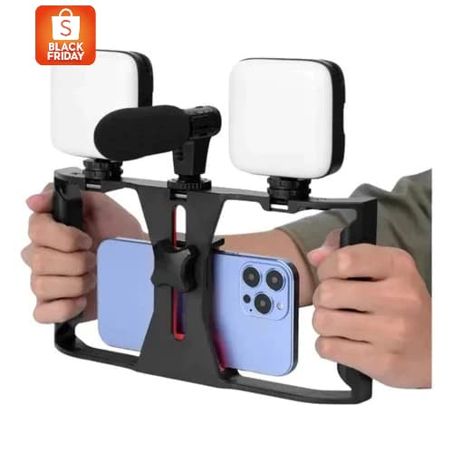 Suporte Tomate Ring Light Para Celular Luz Contínua MZP-306 – Preto/Branco-Quente/Frio, Iluminação Perfeita