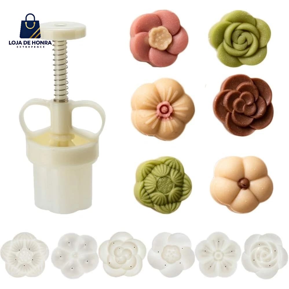 Kit7 Ejetor Molde Para Massas Brigadeiro  Doces Blue Star Max Flor Coração Arabesco Docinhos Gourmet