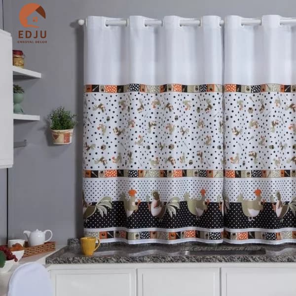 Cortina de Cozinha 2,00m x 1,40m Oxford – Estampa Decorativa e Durável