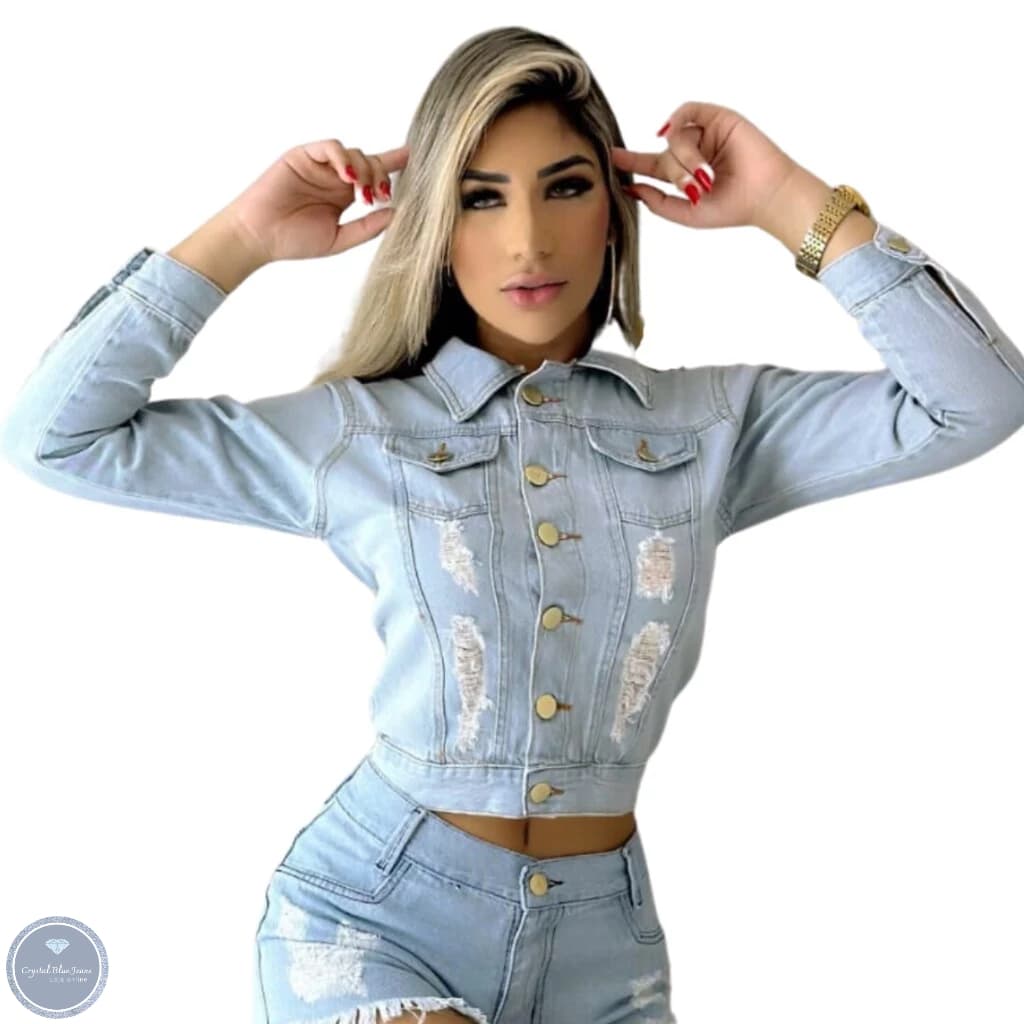 Jaqueta Feminina Jeans Clara Detonada,Crystal Blue Jeans