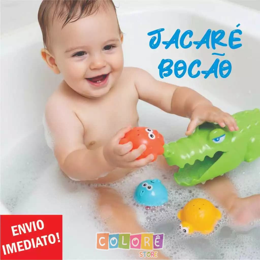 Brinquedo de Banho Jacaré Bocão Pega Cata Bolinhas Com SELO INMETRO Piscina 4 Peças Bebê Criança