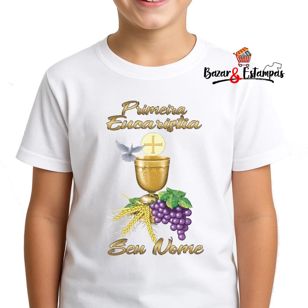 1 Camiseta Primeira Eucaristia com Seu Nome Primeira Comunhão Personalizada Inf Via Chat Nome