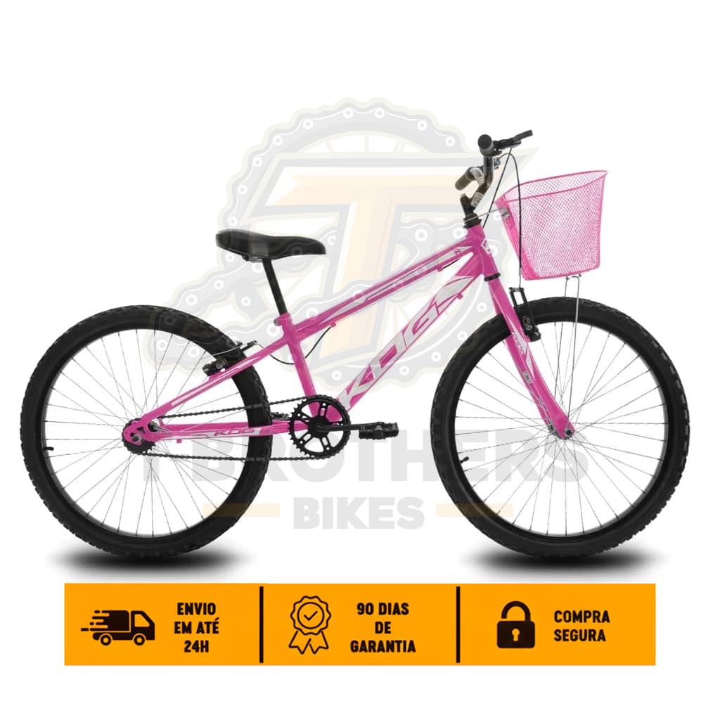 Bike Infantil Aro 24 KOG Feminina com Cestinha V-Brake Quadro Rebaixado Para Meninas de 8 a 12 Anos