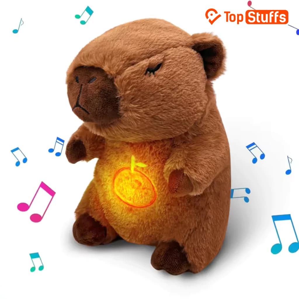 Capivara de Pelucia toca musica respira e acende