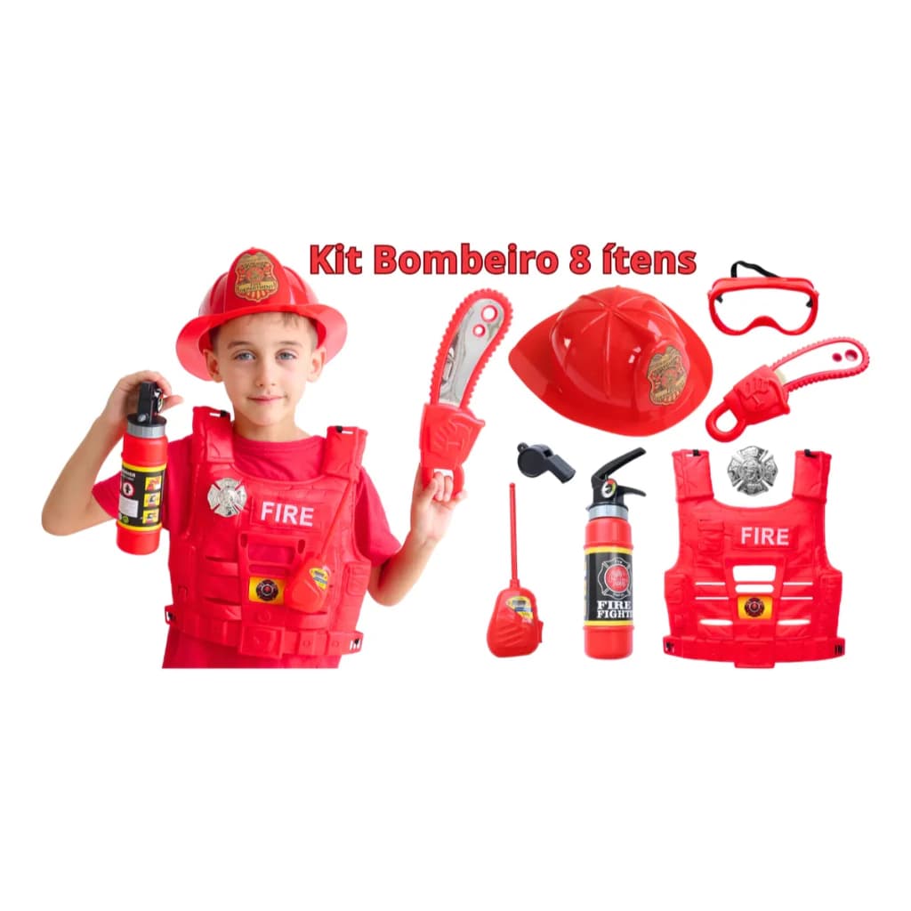 Kit Fantasia Bombeiro Infantil com Colete e Acessórios Completo Brinquedo Imaginativo