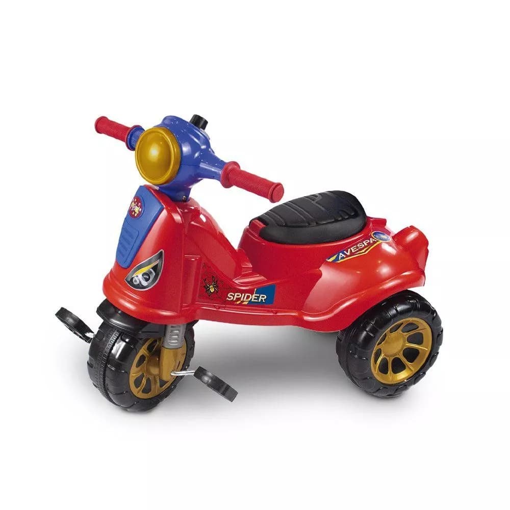 Triciclo Retrô 3 em 1 Passeio e Pedal com Haste Guia e Anel de Proteção – Avespa Spider